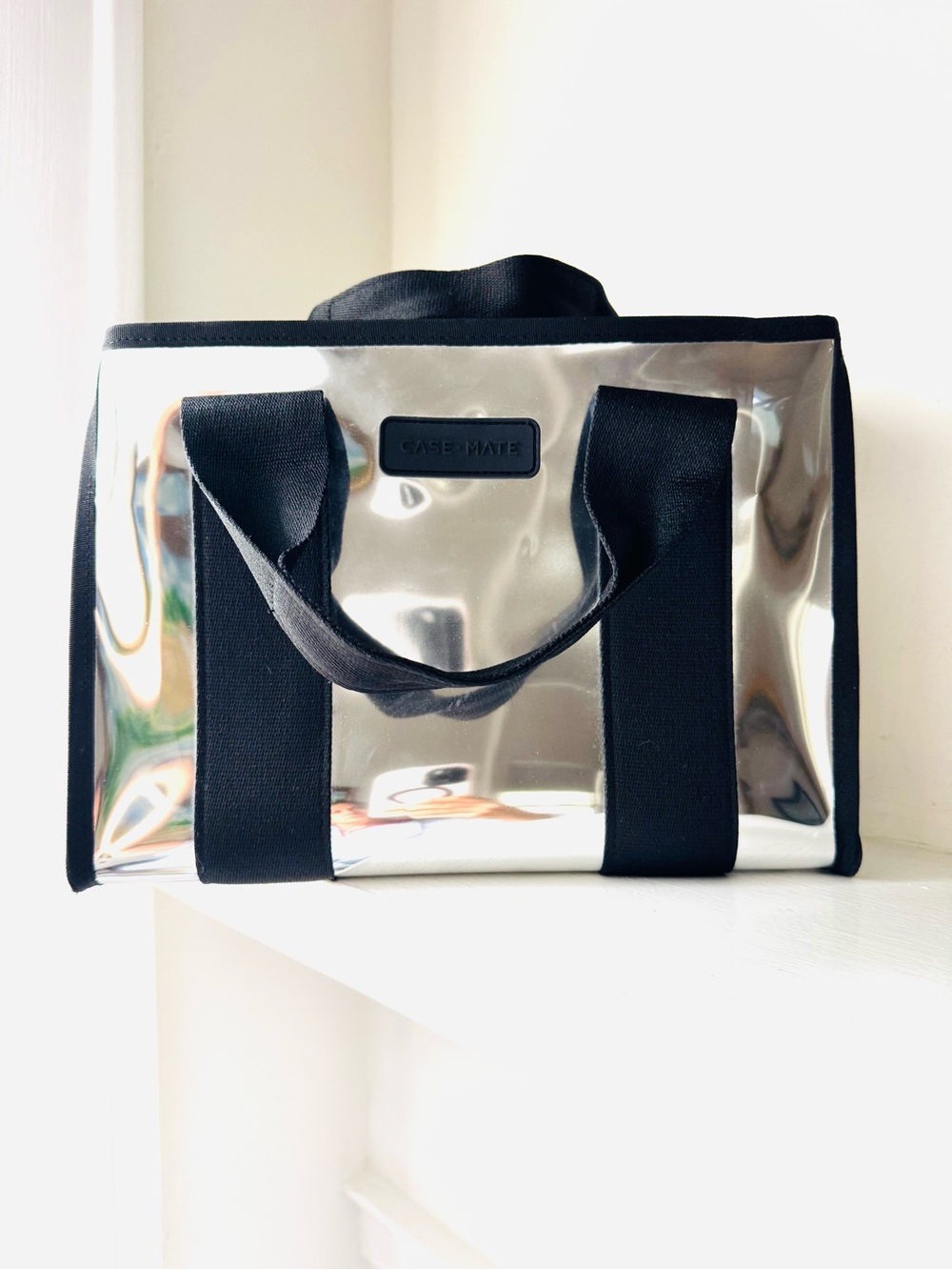 Case-Mate Mini Silver Chrome Tote with Black Straps